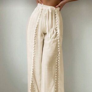 Veloura Women’s Boho Beach Wide Leg Pants Pom Pom Summer Cover Up Pants